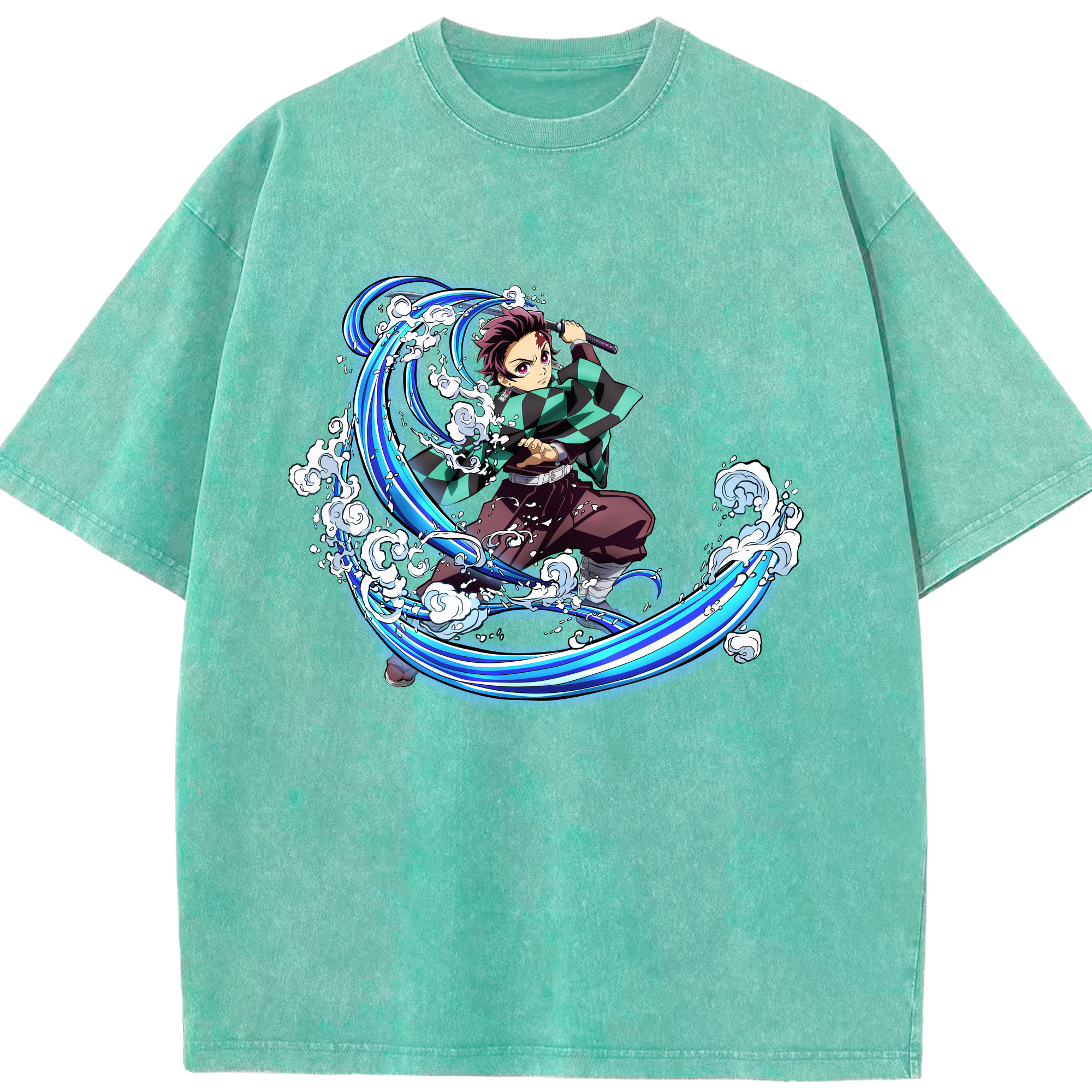 （画像用） 鬼滅の刃 竈門 炭治郎／かまど たんじろう Kamado Tanjirou 綿100% ヴィンテージ風 半袖Tシャツ（フロントプリント）